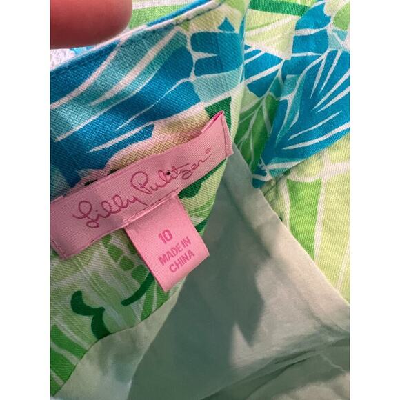 Lilly Pulitzer Size 10 Halter Dress Green Blue White Trim GUC (Stain) - Picture 5 of 7